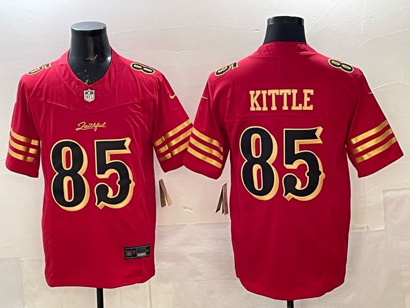 Men 2025 Nike San Francisco 49ers #85 Kittle red gold 5th generation Limited NFL Jersey 001